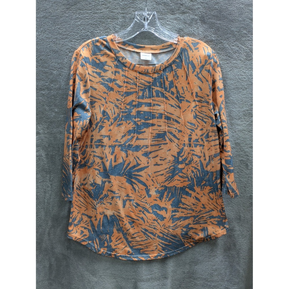 Casual‎ Top Womens Medium Orange Blue Pleated Abstract Tropical Knit